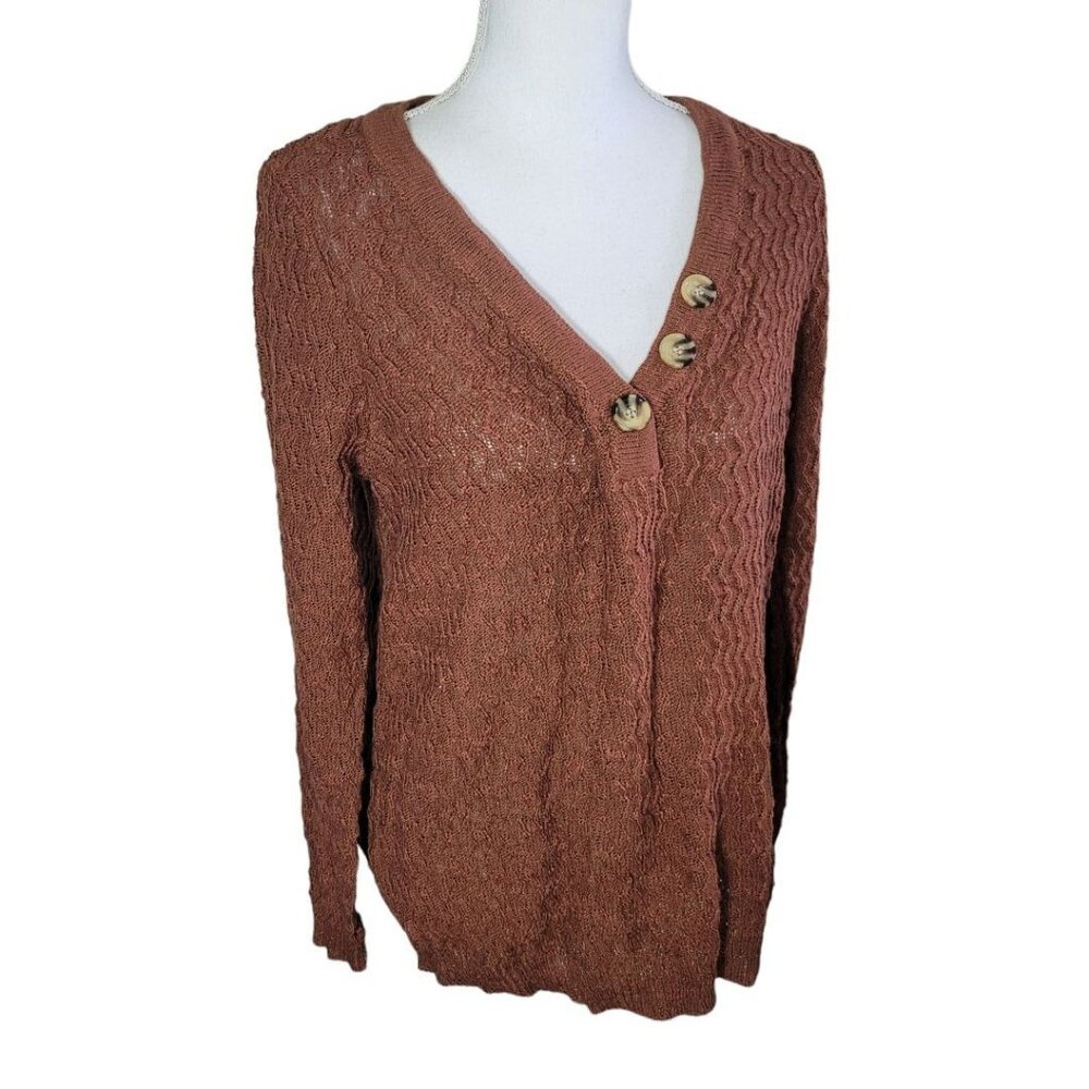 Maurices Cardigan Sweater Brown Buttons Womans Large Knit Layering Office‎